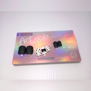 Mlen Diary Square Short Press On Nails Manicure Set. White Linen 12 Sizes 30 pcs